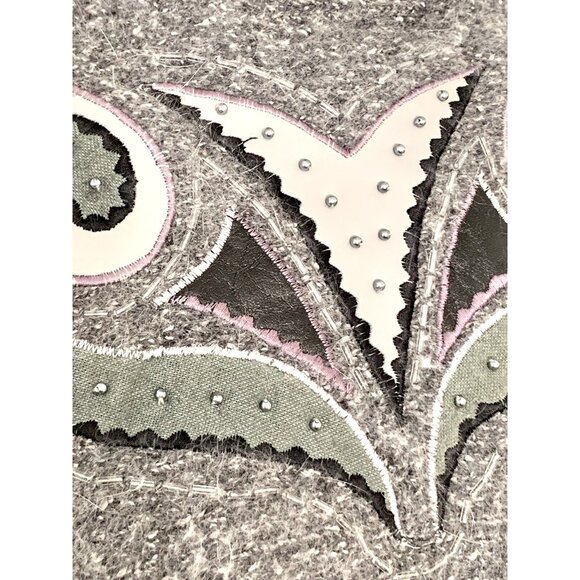 Vintage Turtleneck Sweater Silk Angora Lambswool M Gray Embroidered Beaded - Picture 8 of 10